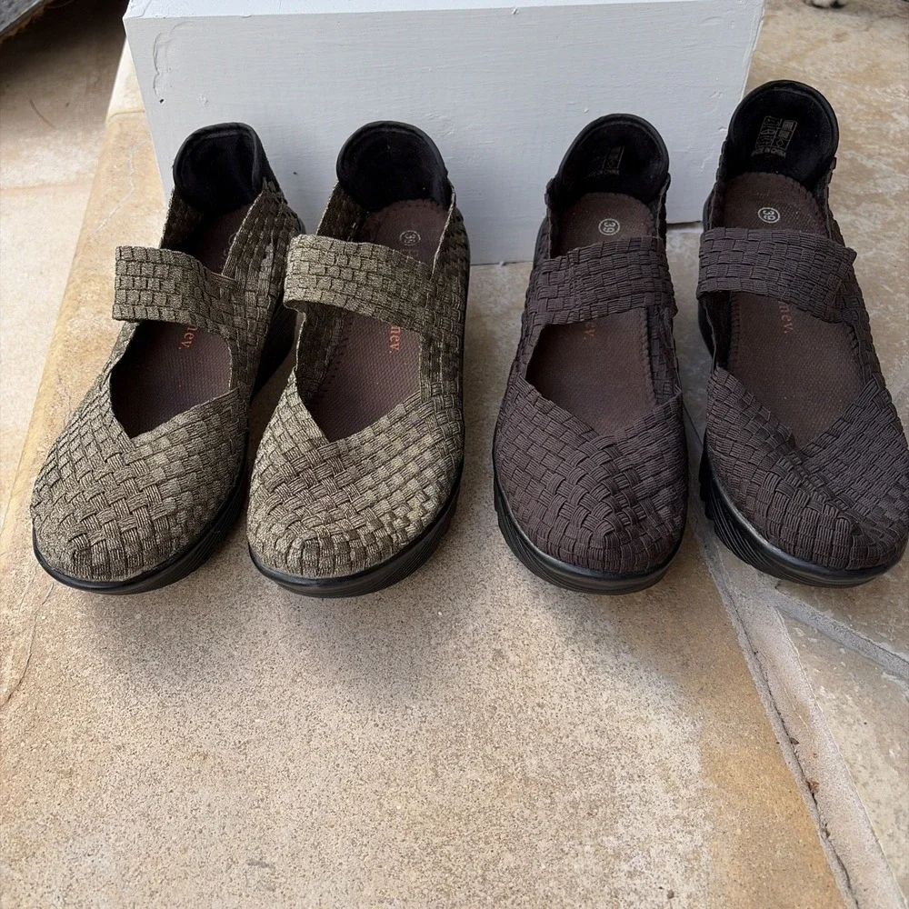 Bundle Bernie Mev Lulia Bronze + Brown/Black Wedge Mary Jane Shoes 39/8.5